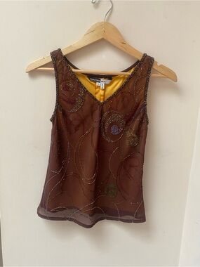 Beaded Brown V-Neck Camisole by Walter Ma